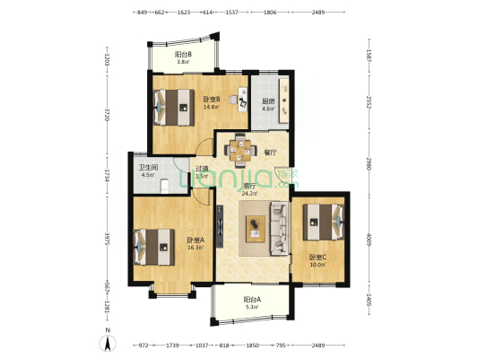 丽湖名居 3室1厅1卫 98平方