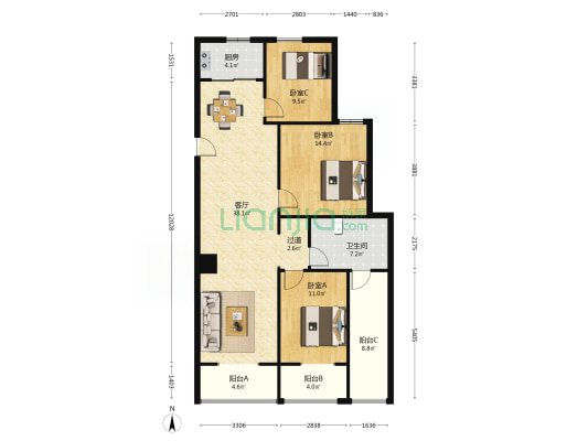 利群鼎府 3室1厅1卫 150平方