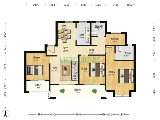 圣雅如院 3室2厅2卫 133平方
