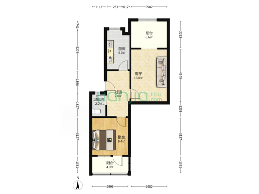 建设南街14号 1室1厅1卫 57平方