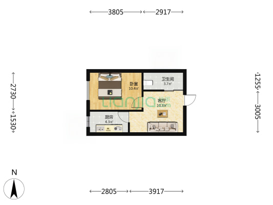中凯家博汇 1室1厅1卫 44平方