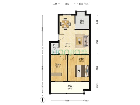 古稻田39号 2室1厅1卫 61平方