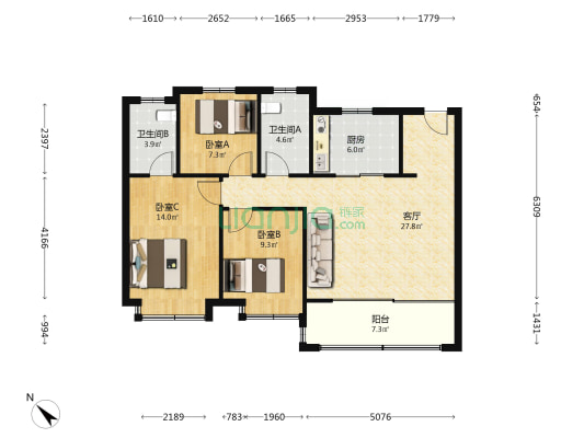 中冶锦绣和鸣 3室1厅2卫 110平方