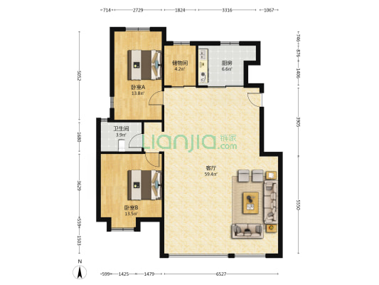 中冶未来城 3室1厅 南 北-户型图