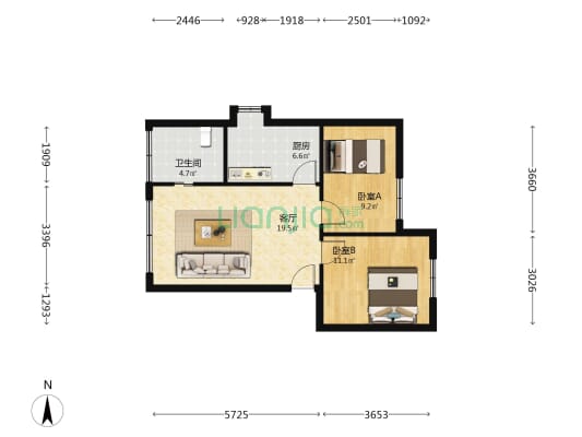 电力巷 2室1厅1卫 60平方