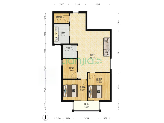 自住装修 家具家电都带 拎包入住 高楼层-户型图