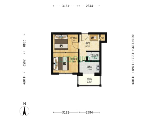 三虎桥南路25号院 2室1厅1卫 39平方