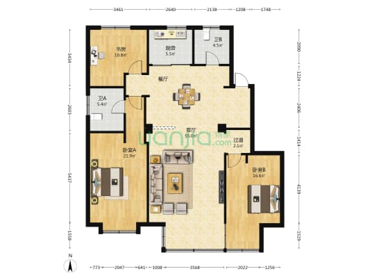卫里家园 3室1厅2卫 146平方