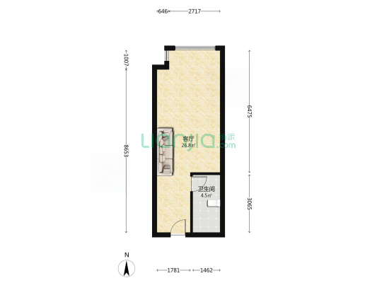 万科城际之光一居室 户型方正 全天采光-户型图