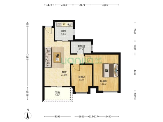 盛越华府 2室1厅1卫 75平方