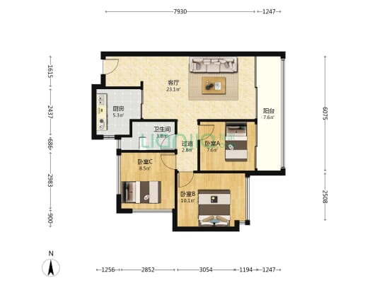 信义金御山 3室1厅1卫 81平方
