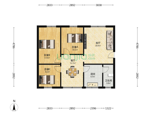 广安路64号 3室2厅1卫 94平方