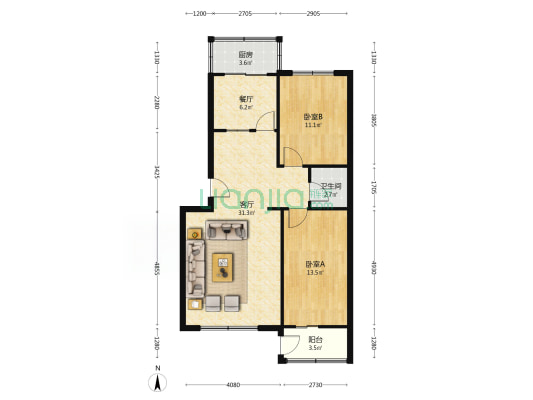 开发区政法街槐林新村南北通透两居出售非顶层-户型图