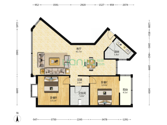 祥和商住楼 2室1厅1卫 103平方