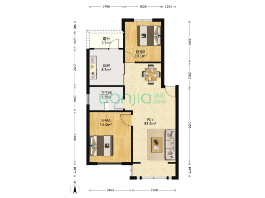 秀洲花园二区 2室1厅1卫 97平方