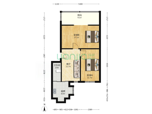 建设路通用机械厂宿舍（223号、京山北路346号、建设路151弄） 2室1厅1卫 69平方