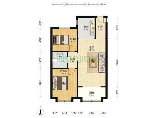 千渡东山晴四期 2室1厅1卫 90平方