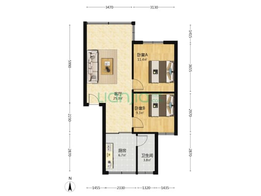 交通巷19号 2室1厅1卫 67平方