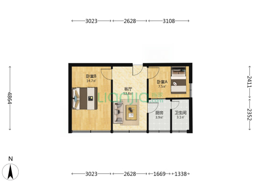 德宽路384号 2室1厅1卫 50平方