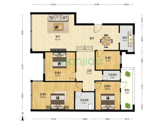 桂西公路管理局 4室1厅2卫 148平方