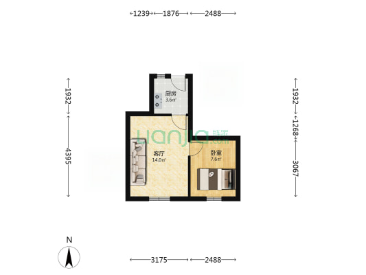 中华北大街甲25号院 1室1厅0卫 31平方