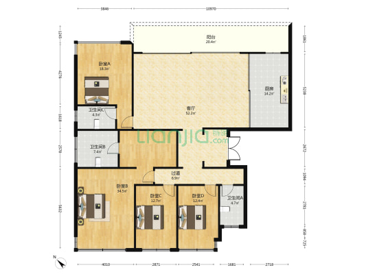 建发望江云启 4室1厅3卫 228平方