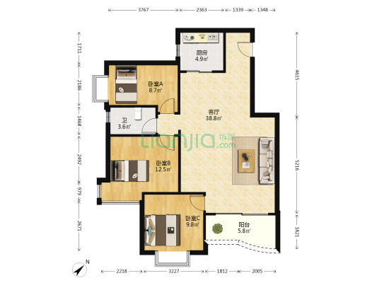 海荣居 3室1厅1卫 98平方
