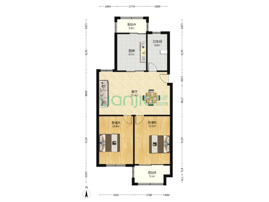 新华福里 2室1厅1卫 104平方