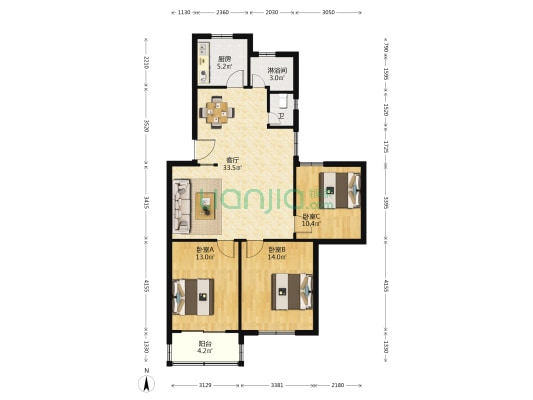 梅苑小区 3室1厅2卫 102平方