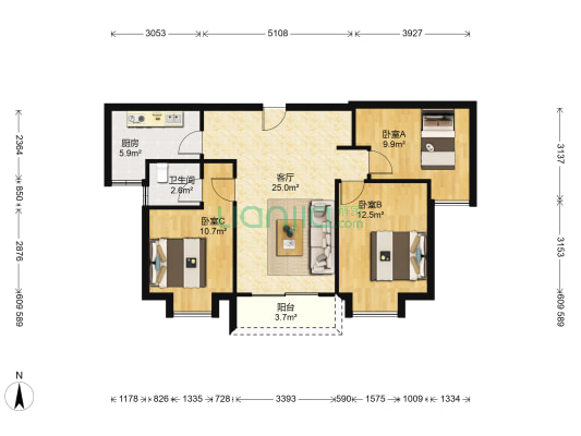 碧桂园尚东名邸 3室1厅1卫 100平方