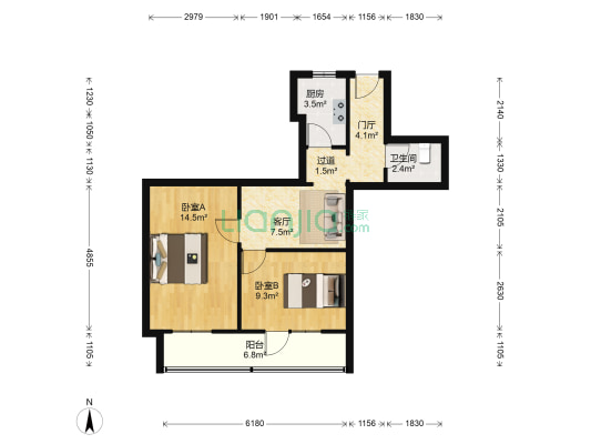 呼家楼北街 2室1厅1卫 69平方