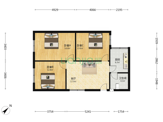 石坪桥正街3号 3室1厅1卫 90平方