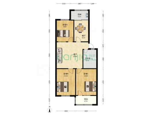 物资局住宅楼 3室2厅1卫 101平方