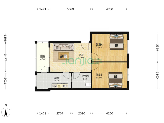 驿安小区 2室1厅1卫 75平方