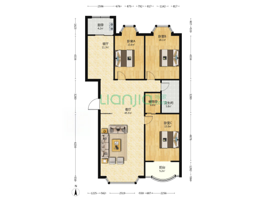 邯郸明珠花园B区 3室2厅1卫 143平方