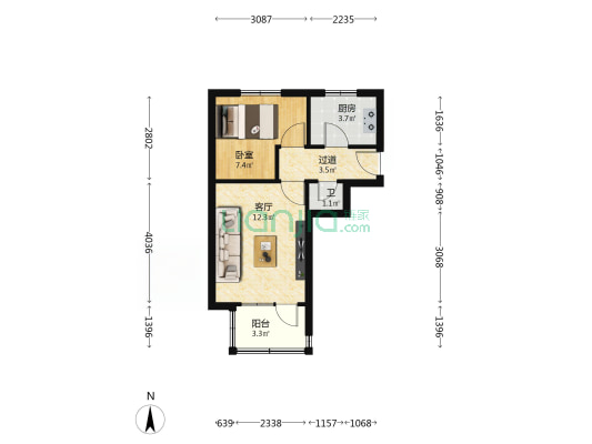 安装公司家属院（下西园） 1室1厅1卫 33平方