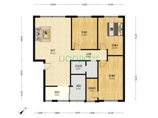 万春路313号 3室1厅1卫 124平方