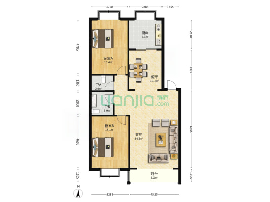 长恒商住楼 2室2厅2卫 114平方