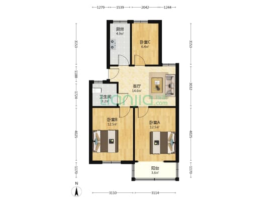 城建学校宿舍 3室1厅1卫 71平方