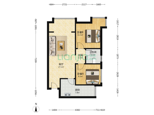 欧尚花园 2室1厅1卫 71平方