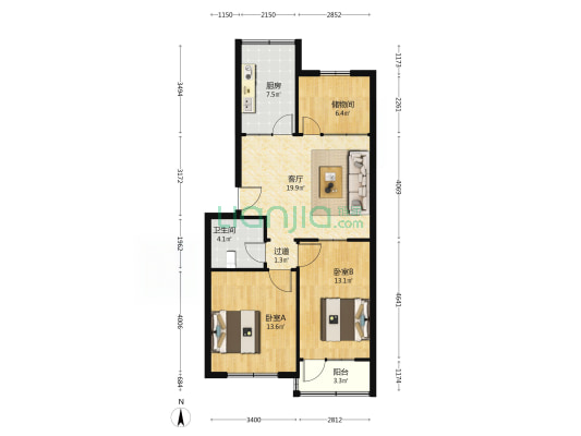 中障商住楼 2室1厅1卫 87平方