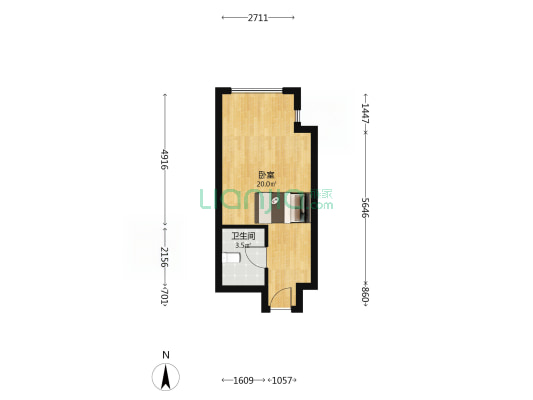 精装家具家电全一居室税费底价格可以谈-户型图