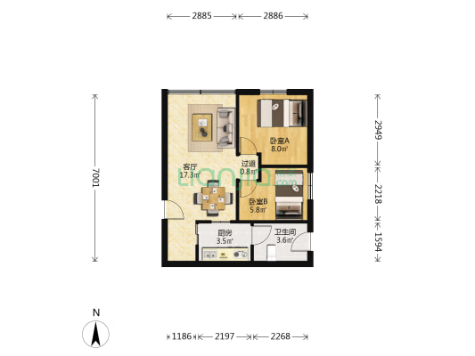 怡景新村 2室1厅1卫 50平方