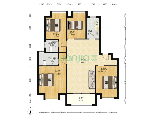 栖樾府樾苑 4室1厅2卫 116平方
