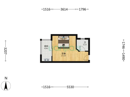 青和上座 1室0厅1卫 35平方