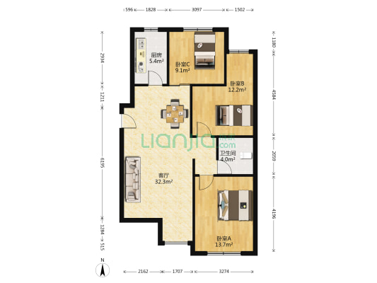 水晶园 3室1厅1卫 108平方