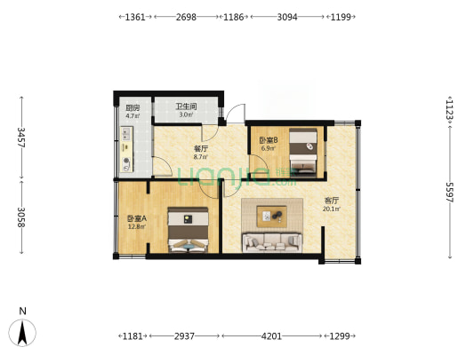林钢新村34号院 2室2厅1卫 57平方