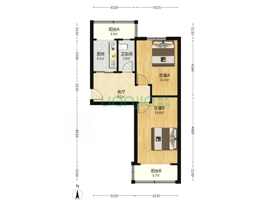 公园路东街5号院 2室1厅1卫 57平方