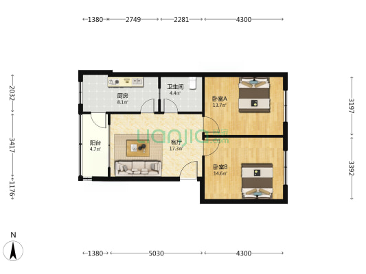 驿安小区 2室1厅1卫 75平方