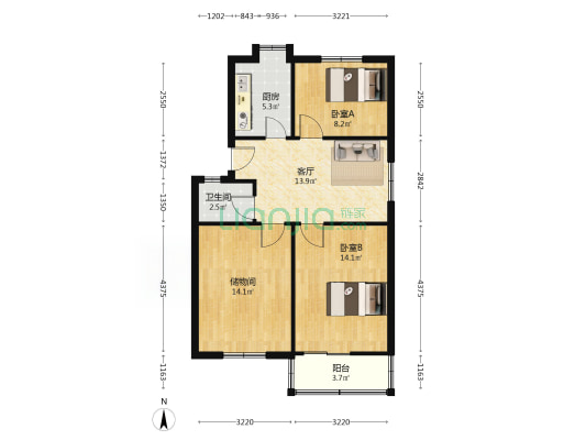 省直机关宿舍 2室1厅1卫 74平方